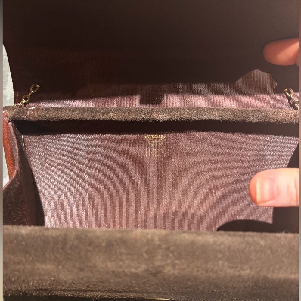 Vintage Crown Lewis Brown Suede Clutch with Gold Chain - Picture 5 of 10